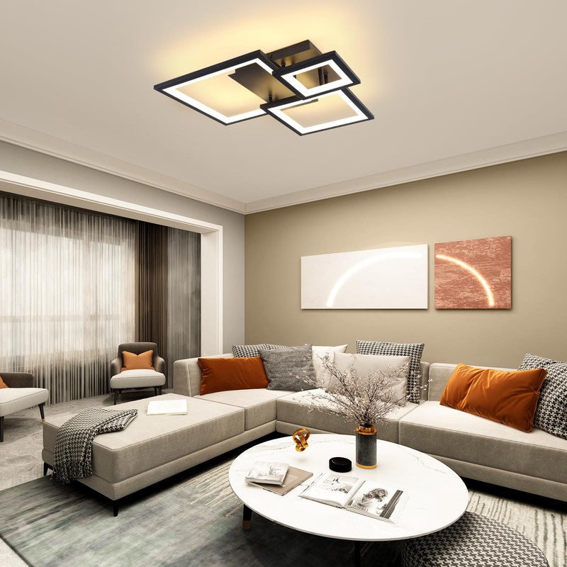HLILCEH Modern Black Led Ceiling Light 3-Square Design 3000K-6500K Dimmable
