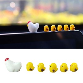 6PCS Mini Chickens Car Dashboard Decors, Funny Car Rearview Mirror Ornament, Cute Hen Chicks Car Dash Decorations, Car Interior Accessories for Fairy Garden Landscape, Home, Office