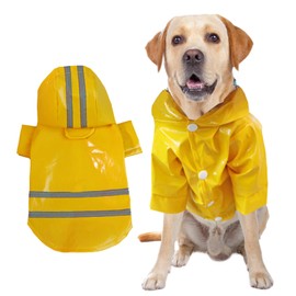 U-Vathing Dog Raincoat with Hood, Adjustable Water Proof Clothes, Lightweight Rain Jacket Poncho with Reflective Strip for Small, Medium, Large Dogs (Yellow, X-Large)