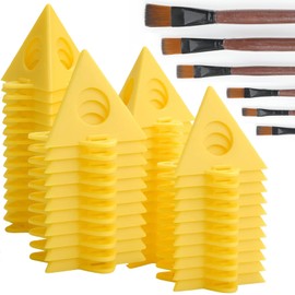 SOUL KOCHIN 50PCS Cone Painting Pyramids Stands, Mini Painting Pyramid Riser Support Stand Accessory for Canvas and Door Risers Support, Painter's Painting Stands with 6 PCS Drawing Brushes Set