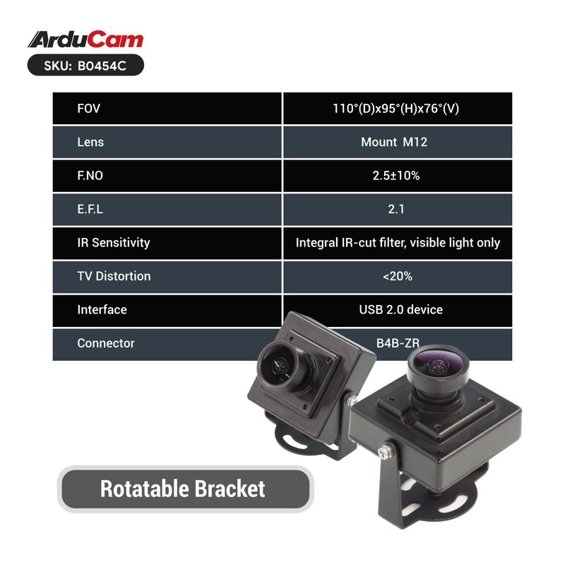 Arducam OV5648 USB Camera Module, 5MP USB Webcam, 110°(D) Wide