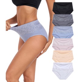 ANLIQI High Waist Cotton Underwear for Women Tummy Control Briefs Soft Moisture Wicking Full Coverage Panties Jacquard Multipack(6A,2XL)