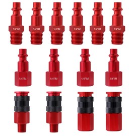 Milosline Universal Air Coupler and Plug Kit 1/4"" Air Coupler I/M Air Plug 1/4 inch NPT Quick Connect Air Fitting Industrial Air Coupling Air Compressor Accessories Fitting 14PCS, Red