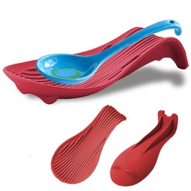 JCJCJC Silicone "Deck Chair" Large Heat-resistant Spoon Rest for Stove Top/Countertop, Reusable Kitchen Cooking Utensil Holder for Spatulas, Ladles, etc., Dishwasher Safe, 9.1 * 4.2 * 1.6in (Red)