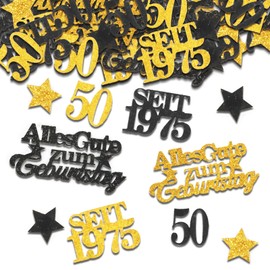 TUZELIYA Confetti 50th Birthday Decoration - Pack of 150 50th Birthday Decoration Women Men - Confetti Confetti Decoration Gold Black - Decoration for Anniversaries, Birthdays, Parties, Table