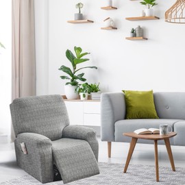 FUANGUI Recliner Chair Cover 4-Pieces Lazyboy Cover for Recliner Chair with Storage Pockets Furniture Protector for Living Room, Waterproof Jacquard Sofa Slipcover for Kids, Pets, Dog and Cat, 02