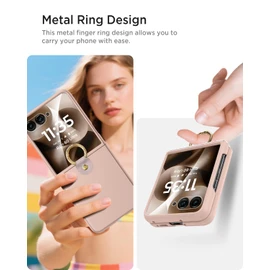 Miimall Thinnest for Razr 2025 Ultra Case Shockproof, with HD Screen Protector & Multifunctional Metal Ring Holder Anti-Shock Anti-Fingerprint Cases for Moto Razr 2025 Ultra Case for Women, Gold