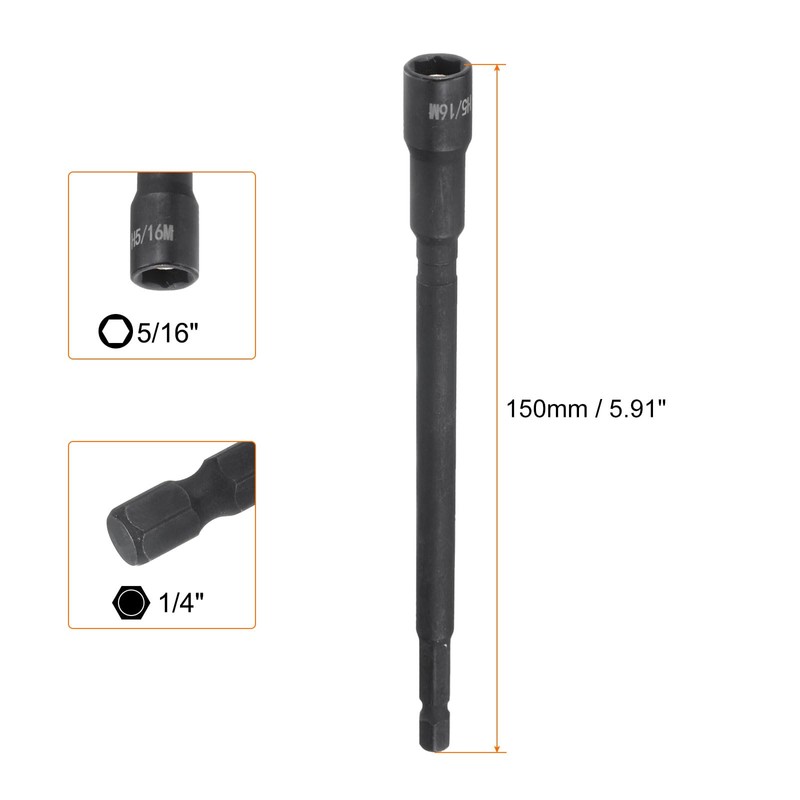 sourcing map 5Pcs Magnetic Nut Driver 5/16" x 1/4" Long