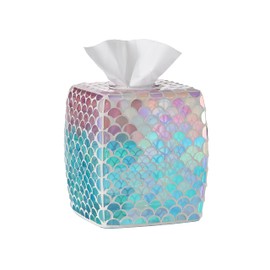 Motifeur Glass Tissue Holder, Decorative Square Tissue Cover Box (Mermaid)