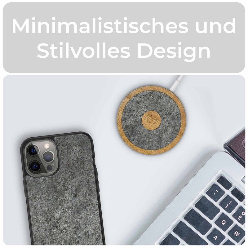 MMORE - Kabelloses Ladegerät mit Tanganika Holz | Schwarz