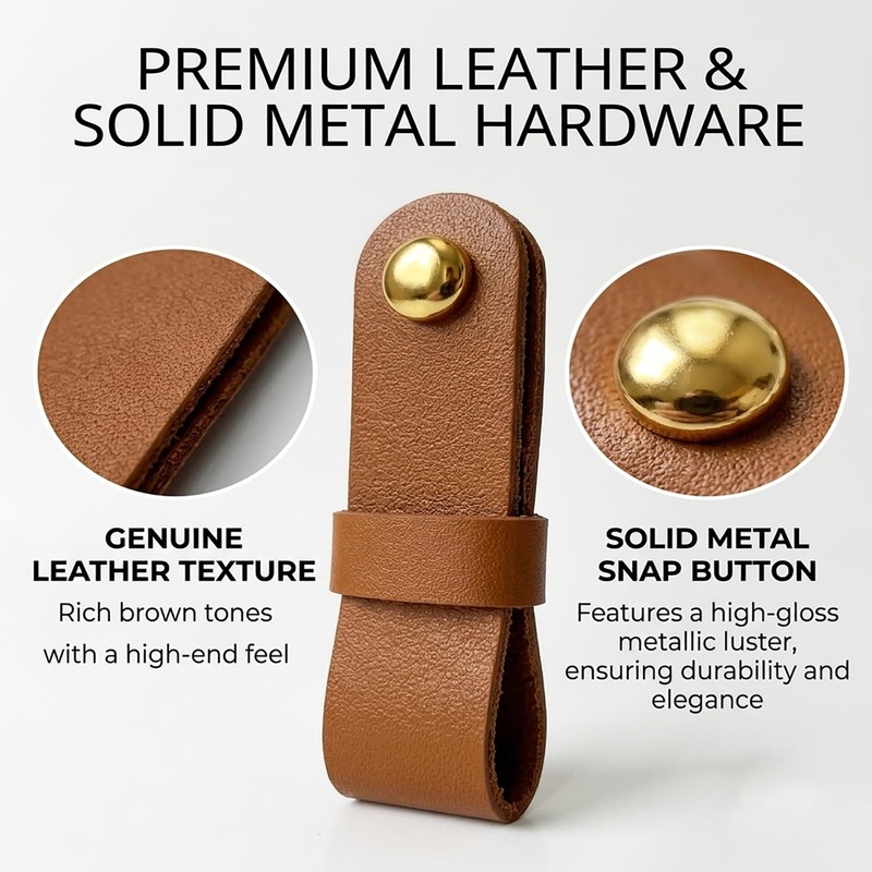 Genuine Leather Curtain Rod Holders 4PK, Brown Leather Wall Straps