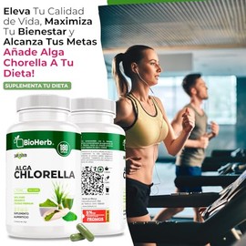 BioHerb  Alga Chlorella Orgánica 100 Pura  Superfood Natural con 180 Cápsulas de 500 mg (Suministro Para 90 Días) Alta Concentración de Clorofila,... 
