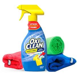 Laundry Stain Remover Spray 31.5 Ounce, Bundled with NikCatcher 16x16 400 GSM Microfiber Cleaning Cloth Towel Rag compatible with Oxiclean