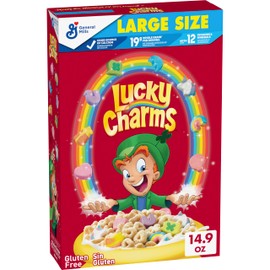 Lucky Charms Gluten Free Cereal with Marshmallows, Limited Edition Jumbo Rainbows, Kids Breakfast Cereal, Made with Whole Grain, Large Size, 14.9 oz