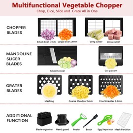 SUREWIN Vegetable Chopper, Onion Chopper Dicer, Mandoline Slicer, Food Chopper with Container, Vegetable Cutter for Salad Potato Carrot Garlic（9 Blades, White Black）