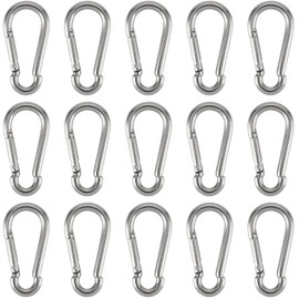PUCSIQ 15 Pieces Stainless Steel Carabiner Hooks 5 mm x 50 mm Carabiner with Snap Clasp Carabiner Hook Stainless Steel for Pulling Aids Such as Carrying Ropes Ropes Swings