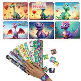 MoimTech 24 Dinosaur Silly Jokes Valentines Slap Bracelets for Kids - Valentine's Day Cards for Kids' School Classroom - Valentine's Day Gifts for Kids - Class Valentine's Exchange