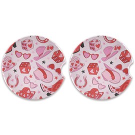 susiyo 2 Pcs Car Coasters for Cup Holder Cowgirl Pink Hat Boots Horseshoe Absorbent Ceramic Drinks Coasters for Universal Car