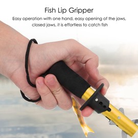 SUNGOOYUE Stainless Steel Fish Lip Gripper, Fish Grip Holder, Fishing Tool with Wrist Strap, Fishing Accessories (Gold)