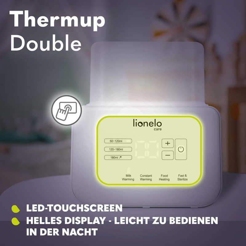 LIONELO Thermup Double Bottle Warmer, 2 Bottles Simultaneously, Heat Milk