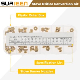 SURIEEN Range Stove Oven Orifice Conversion Kit, Natural Gas to Propane Conversion kit, Replacement M6x0.75 mm Gas Spray Tip 0.3/0.4/0.7/0.8/0.9/1.0/1.1/1.2/1.5/1.7/1.9 mm (36PCS)