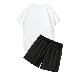 GORGLITTER Men's 2 Piece Car Letter Graphic Outfits Short Sleeve Tees and Drawstring Shorts Cool Casual Track Suits Set Black and White Medium