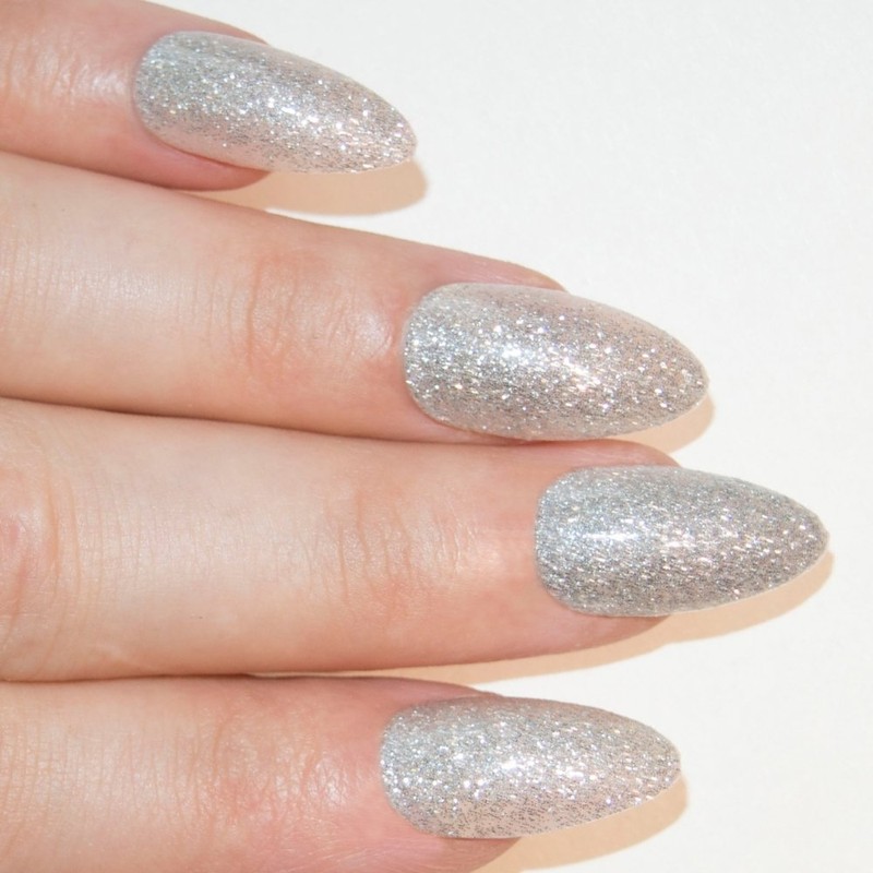 False Nails Bling Art Silver Gel Nails Stiletto Almond 24