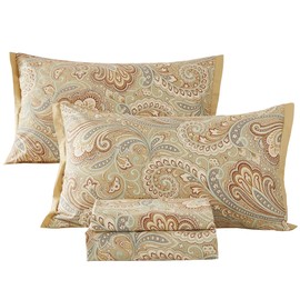 ABREEZE Luxury Bedding 100% Pure Natural Cotton Sheet Sets - 4Pc Gold Paisley Bedding Set Twin Sheets, Hotel Quality Fits Mattress 17.7'' Deep Pocket