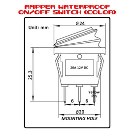DC 12V 20A Waterproof Round Rocker Switches, Ampper 3 Pin 20MM Illuminated On Off Round SPST Toggle Switch with Wires and Terminals (Red, Pack of 10)