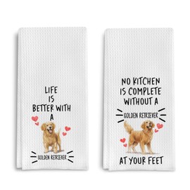 Qpenm Golden Retriever Funny Kitchen Towels - Set of 2, Golden Retriever Gifts, Decor Dish Towels, Mom Gifts, Hand Towels, 16x24 Inches