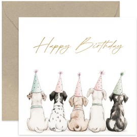 Cute Dog in Party Hats Happy Birthday Card for Female Friend - Sweet Design with Pastel Colours - For Her Women Sister Mum Daughter Colleague BFF - Blank Inside