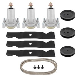 OakTen Replacement 54" Lawn Mower Deck Rebuild Kit for 3 Spindles 187292 532187292, 3 Pulleys 12883, 3 Blades 532187256, 1 Belt 196103