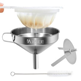 Stainless Steel Kitchen Funnel Set with Strainer and 200 Mesh Filter, 1Pcs Cleaning Brushes, 5 Inch Food Grade Metal Funnel for Filling Bottles, Transferring Oil, Juice, Milk