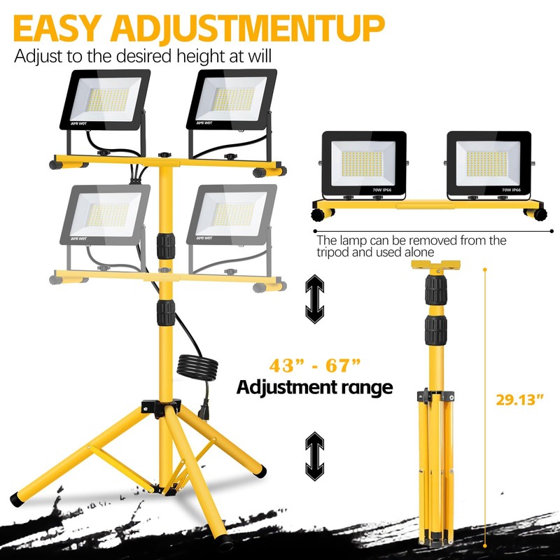 Work Lights with Stand, 21000 Lumen, 2 Adjustable Heads LED