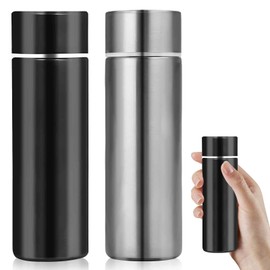 DGMI 2 Pcs Small Water Bottle, 150ml Mini Water Bottle, Stainless Steel Water Bottle, Small Capacity Portable Travel Drink Insulated Cup, Keeps Drink Cold & Hot for Travel (Black+Silver)