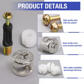 Jamiikury 10 Sets Furniture Cam Lock Fasteners - 3-in-1 Cam Locks with Black Plastic Sleeve, 1-3/8" / 35mm Dowel