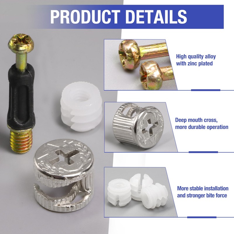 Jamiikury 10 Sets Furniture Cam Lock Fasteners - 3-in-1 Cam