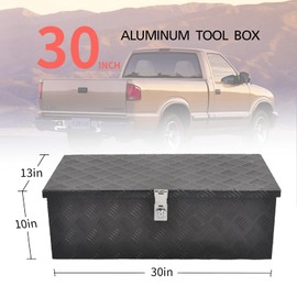 GESEXI 30” Heavy Duty Aluminum Truck Bed Tool Box 5 Bar Tread Waterproof Truck Tool Box Storage Organizer，Truck Box with Side Handle, Lock & Keys,Black (30"X13"X10")