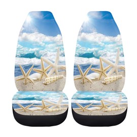 BIGCARJOB Ocean Style Universal Car Seat Cover 2pcs Bucket Seat Covers Holiday Travel Car Front Seat Saddle Mat Covers