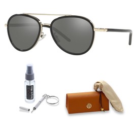 Tory Burch TY6089 33056V 57MM Black/Dark Grey Flash Mirror Aviator Sunglasses for Women + BUNDLE With Designer iWear Eyewear Kit