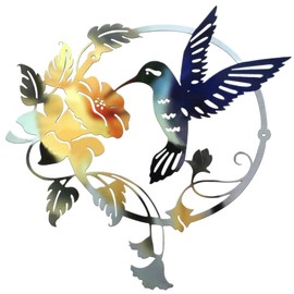 MEIYIFAN Metal Wall Decoration, Bird Decoration, Hummingbird Animal 3D Wall Pictures, for Gift, Indoor, Outdoor, Garden, Home Decoration (31 x 32 cm) (Blue)