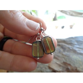 ⊹⊱☆★ ALTES OLIVES GLAS ★ ☆⊰⊹ eckige vintage Ohrringe in silberfarben