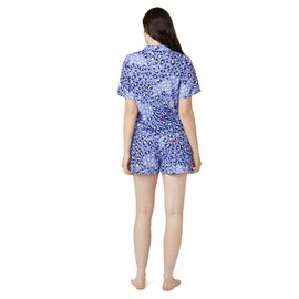 HUE Women's Notch Collar Short Sleeve 2 Piece Pj Set, Jacaranda - Shady Leopard, M