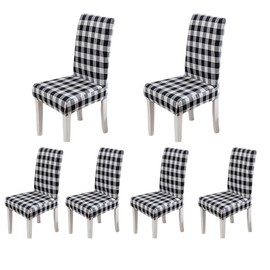 SoulFeel Set of 6 Stretch Buffalo Check Dining Chair Covers Removable and Washable Spandex Parsons Chair Seat Protector Slipcovers for Dining Room Restaurant Hotel Banquet (Black/White Plaid)