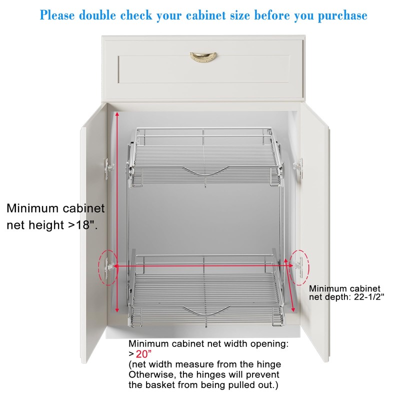 DINDON 2 Tier Pull Out Cabinet Organizer (20" W X