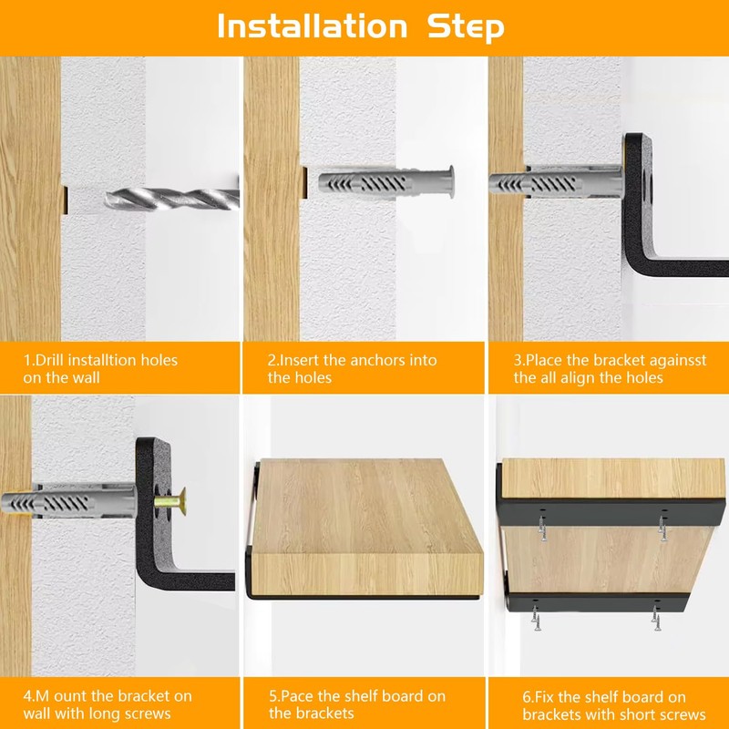 AUTOHJ Floating Shelf Brackets 6 inch 4 Packs L Bracket