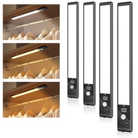 Mpotmiy 4 Pack 10" Under Cabinet Lights with Digital Display,52 LED Rechargeable Motion Sensor Light Indoor,3 Color Temperatures, Magnetic Dimmable Closet Lights, Under Counter Light for Kitchen