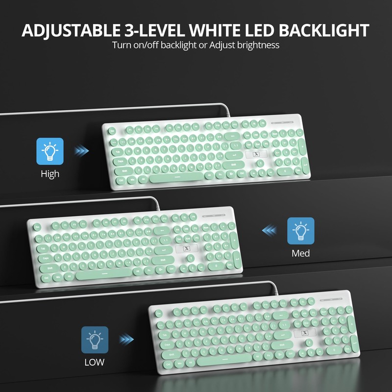 iRoboosta Quiet Keyboard Wired Membrane Keyboard Green, Full Size 104