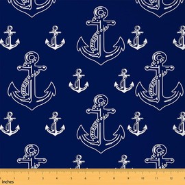 Feelyou Marine Anchor Decor Fabric by The Yard, Nautical Themed Navigation Upholstery Fabric, Ocean Coastal Outdoor fabric, Sea Adventure Reupholstery Fabric for Chairs, 1 Yard, Blue