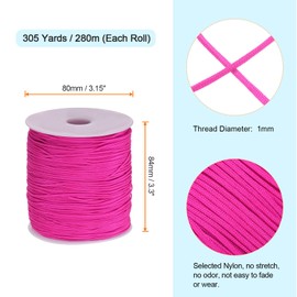 sourcing map 1mm Nylon String Cord 305 Yards Nylon Satin String Bracelet String Chinese Knotting Cord Beading Thread for Jewelry Making Braided Necklaces Macrame Trim Craft Rose Red